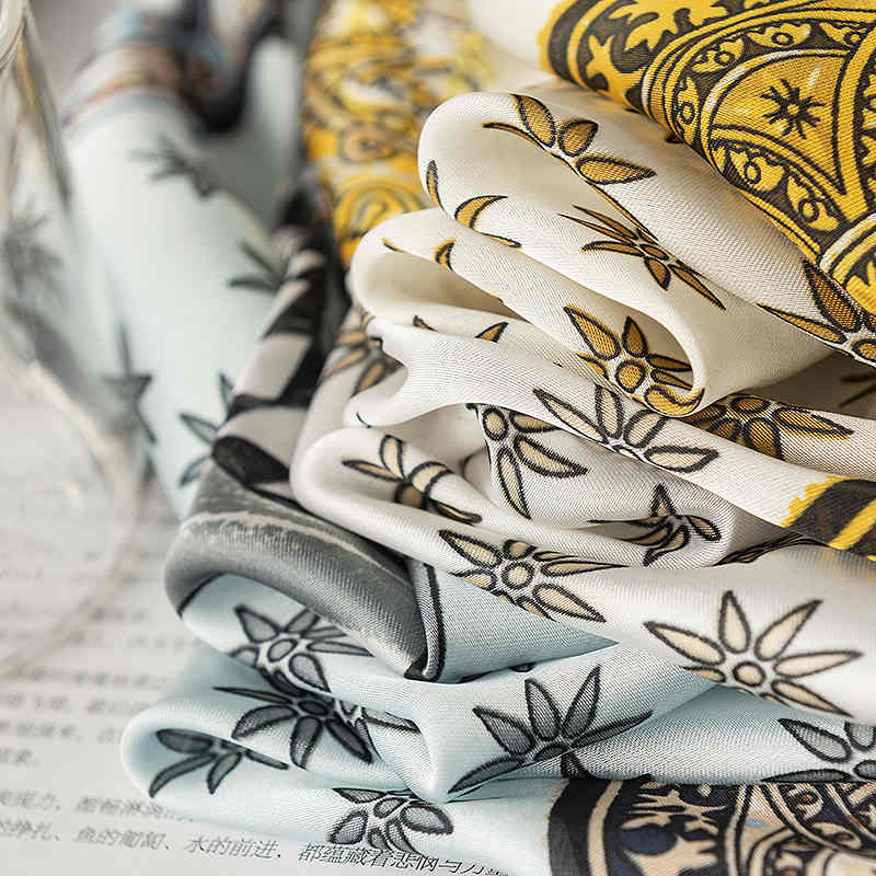 Art retro printed imitation silk scarves fashionable girdle quality warm air conditioning room shawl sunscreen kerchief
