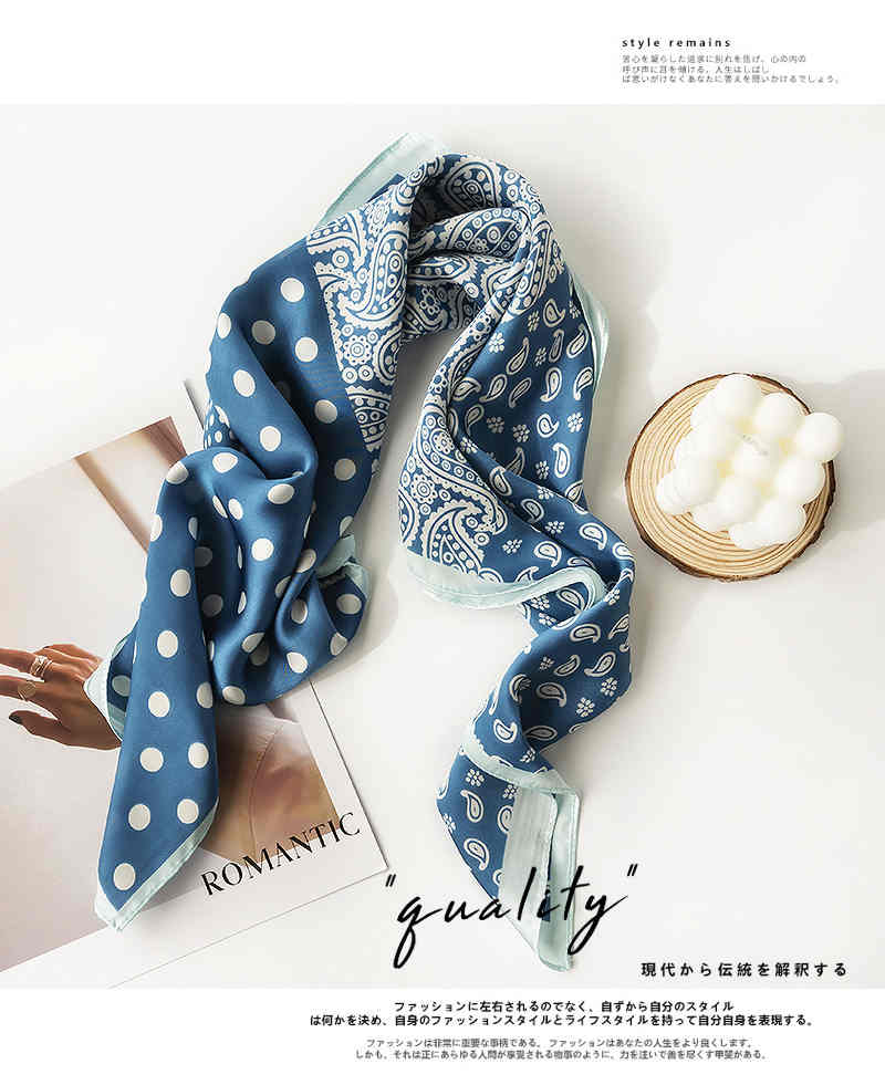 Simulation silk scarves cashew flower wave point spring and autumn thin section silk scarves tiein shirt professional casual scarves