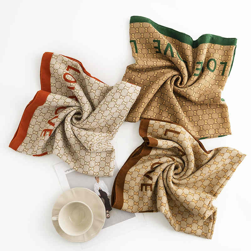 Monogrammed scarf light luxury wind collars neck scarf advanced sense plain lengthening thermal shawl
