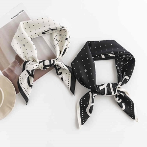 Black and white plaid printed scarf fashion commuter professional dress simple tiein imitation silk scarves