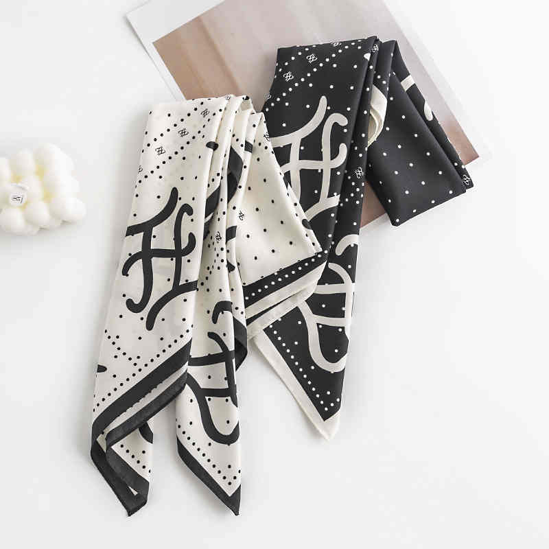 Black and white plaid printed scarf fashion commuter professional dress simple tiein imitation silk scarves