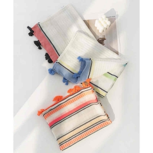 Striped scarves go with everything from commuter fashions to fringed necks to sweet shawls