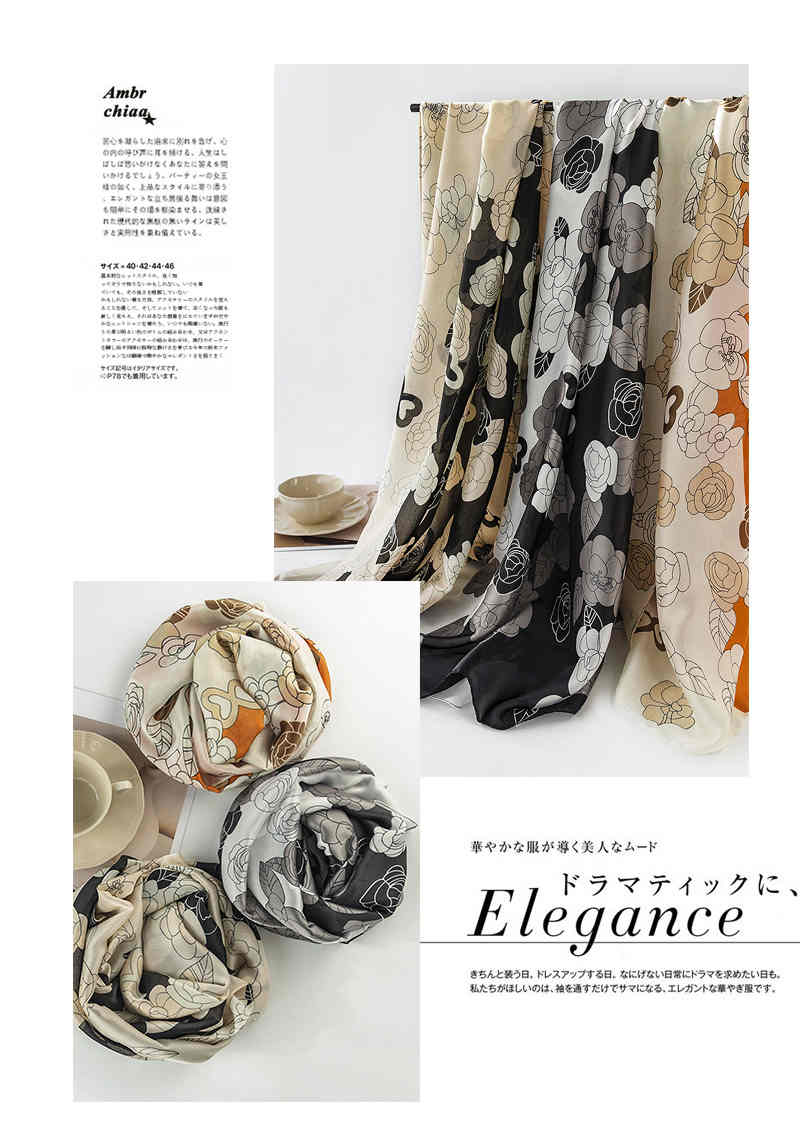 Elegant silk scarves camellia printed female spring simulation silk scarves air conditioning room warm sun protection shawl
