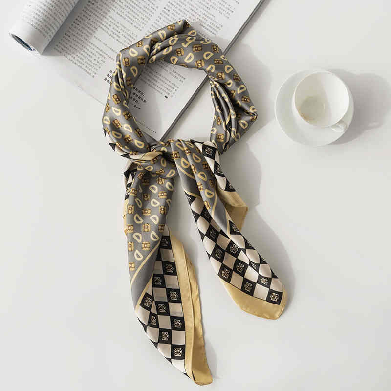 Street wind simulation silk scarves printed letters D small square scarf fashion commuter scarf woman