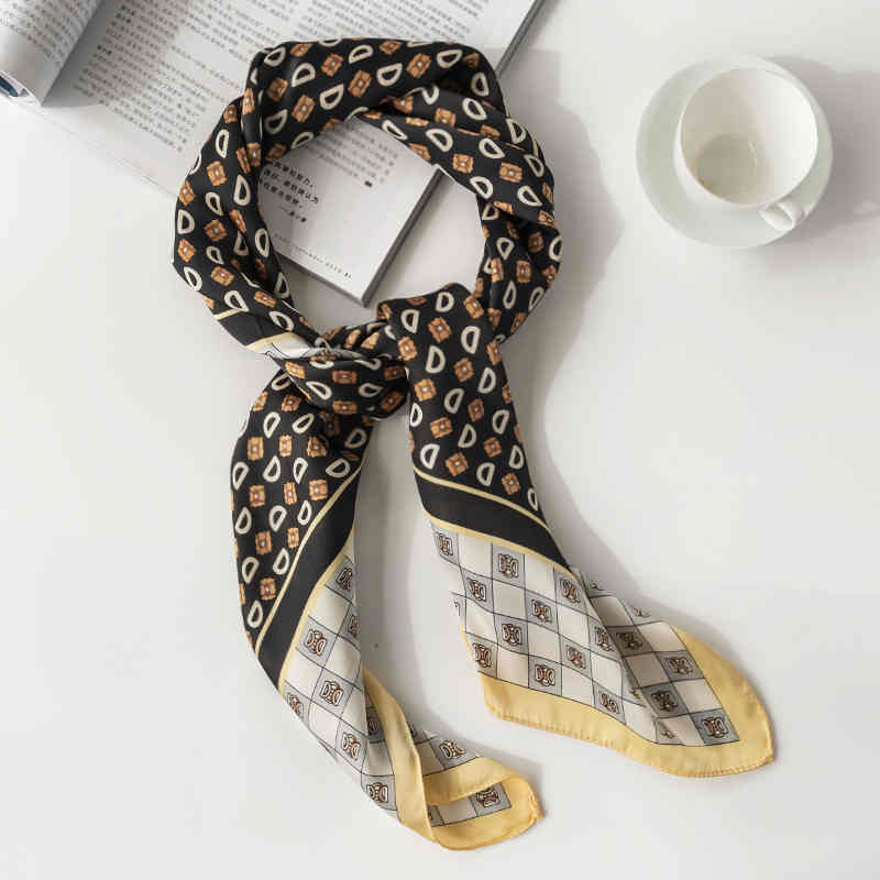 Street wind simulation silk scarves printed letters D small square scarf fashion commuter scarf woman