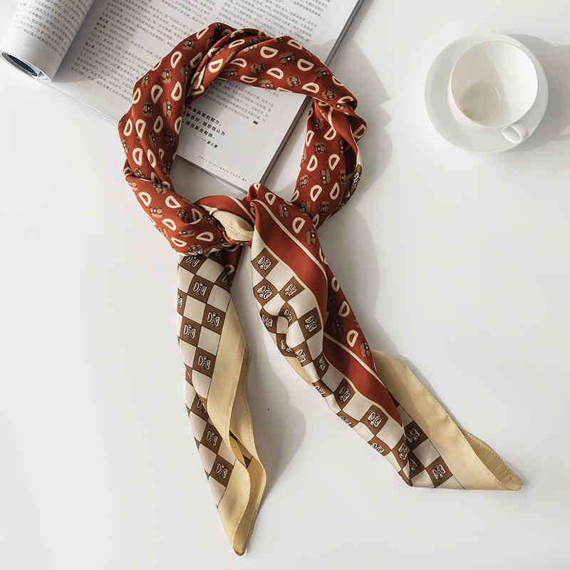 Street wind simulation silk scarves printed letters D small square scarf fashion commuter scarf woman