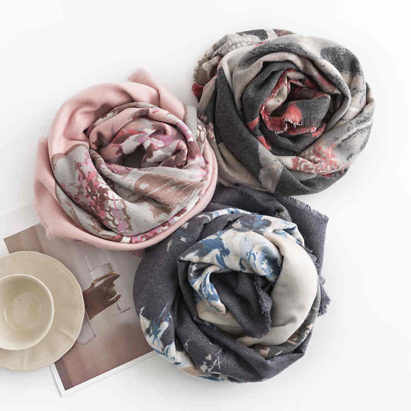 Personalized fashion skull print scarf imitation cashmere twill flower shawl soft thermal bandana