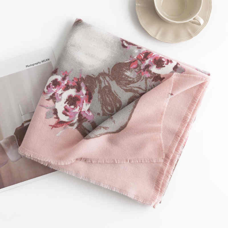 Personalized fashion skull print scarf imitation cashmere twill flower shawl soft thermal bandana