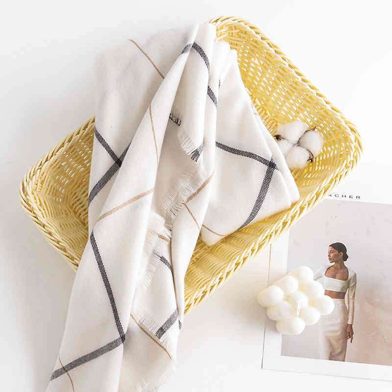 Simple twill plaid shawl shawl fashion tiein imitation cashmere scarf women cold neck scarf