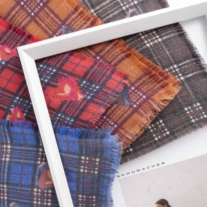 Retro fashion plaid scarf imitation cashmere whisker tassels warm shawl cold scarf