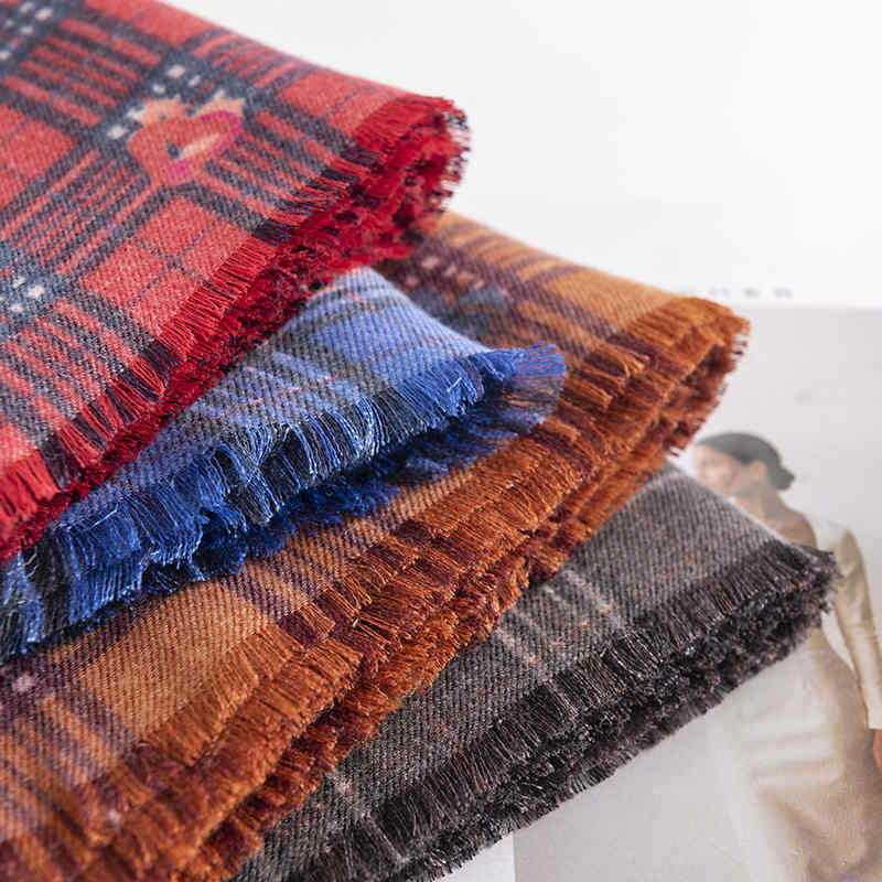 Retro fashion plaid scarf imitation cashmere whisker tassels warm shawl cold scarf