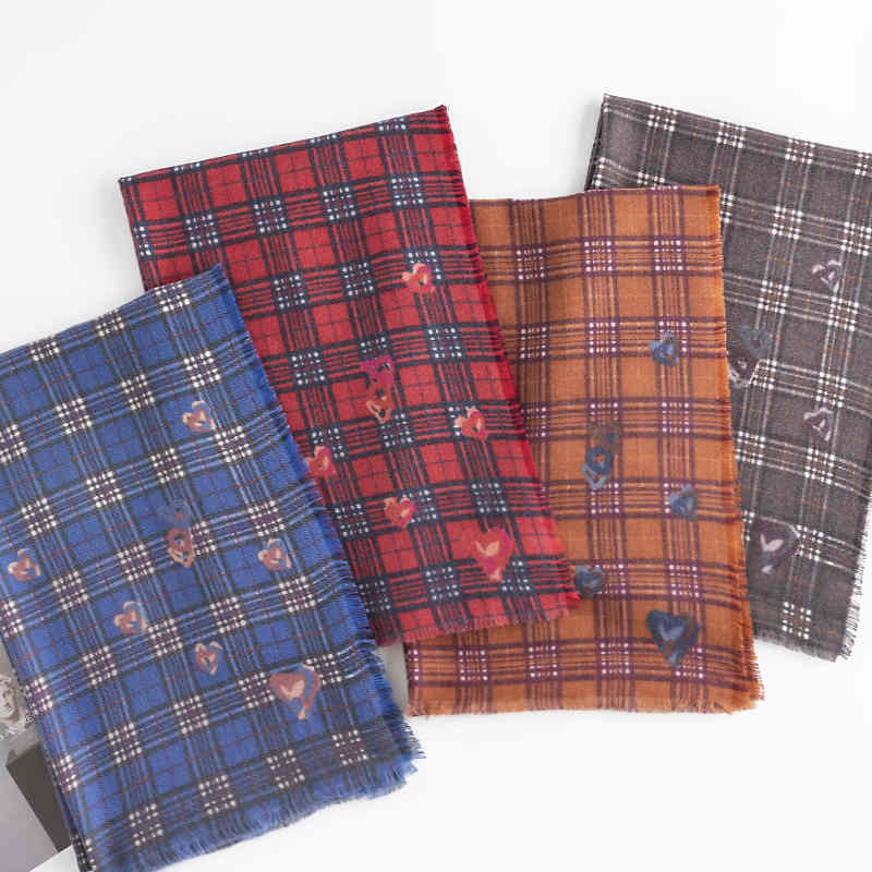 Retro fashion plaid scarf imitation cashmere whisker tassels warm shawl cold scarf
