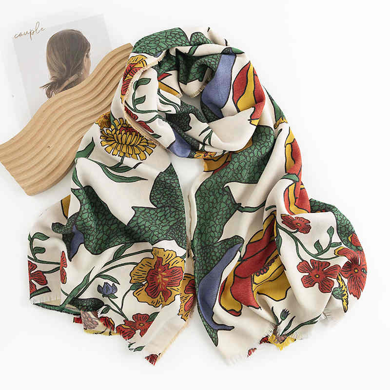 Retro folk wind clip flower big flower warm scarf short beard warm shawl twill sweet scarf