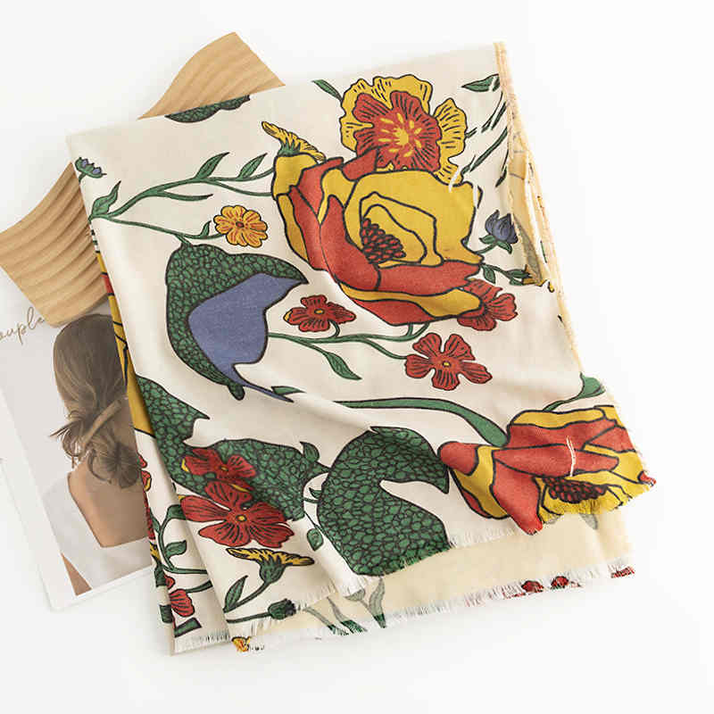 Retro folk wind clip flower big flower warm scarf short beard warm shawl twill sweet scarf