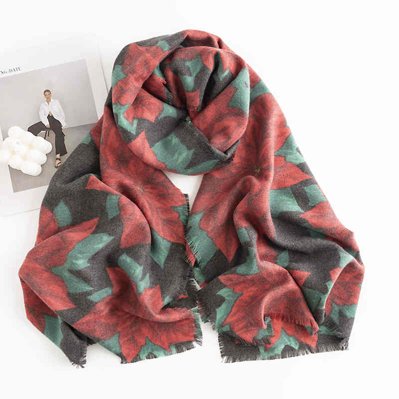 Retro national wind big flower fashion imitation cashmere scarf thermal printing shawl shawl lady scarf