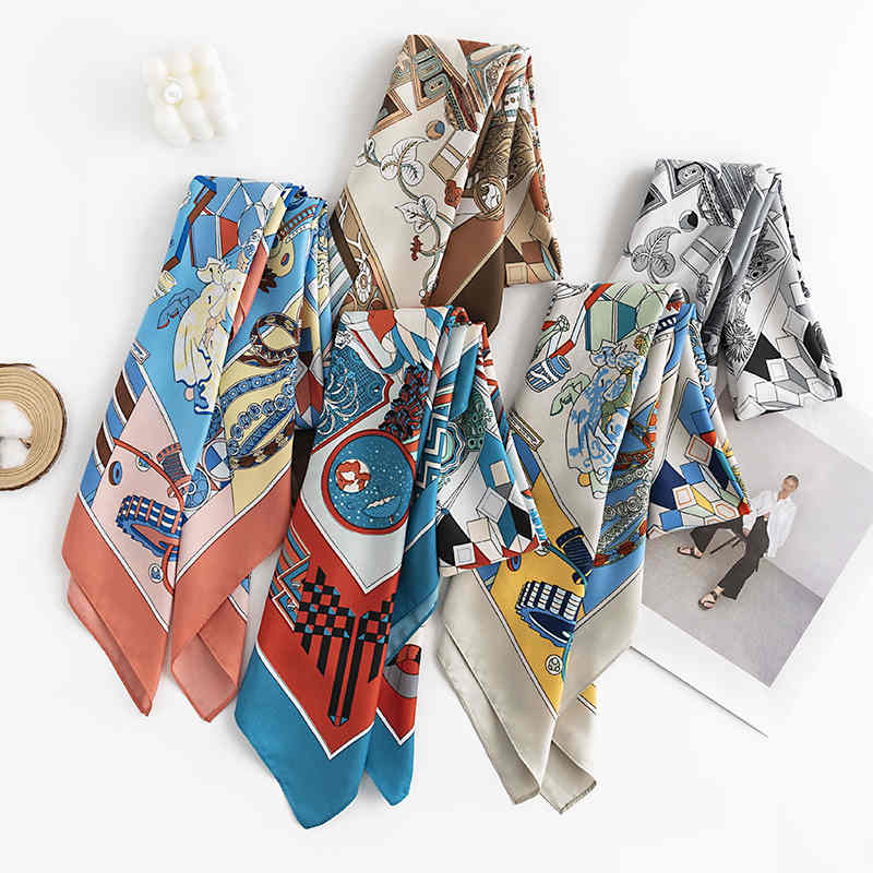 Street wind simulation silk scarf small square scarf fashion commuter casual professional wear scarf