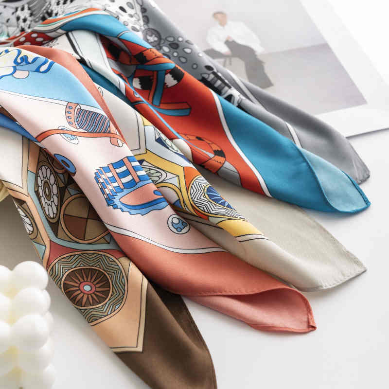 Street wind simulation silk scarf small square scarf fashion commuter casual professional wear scarf