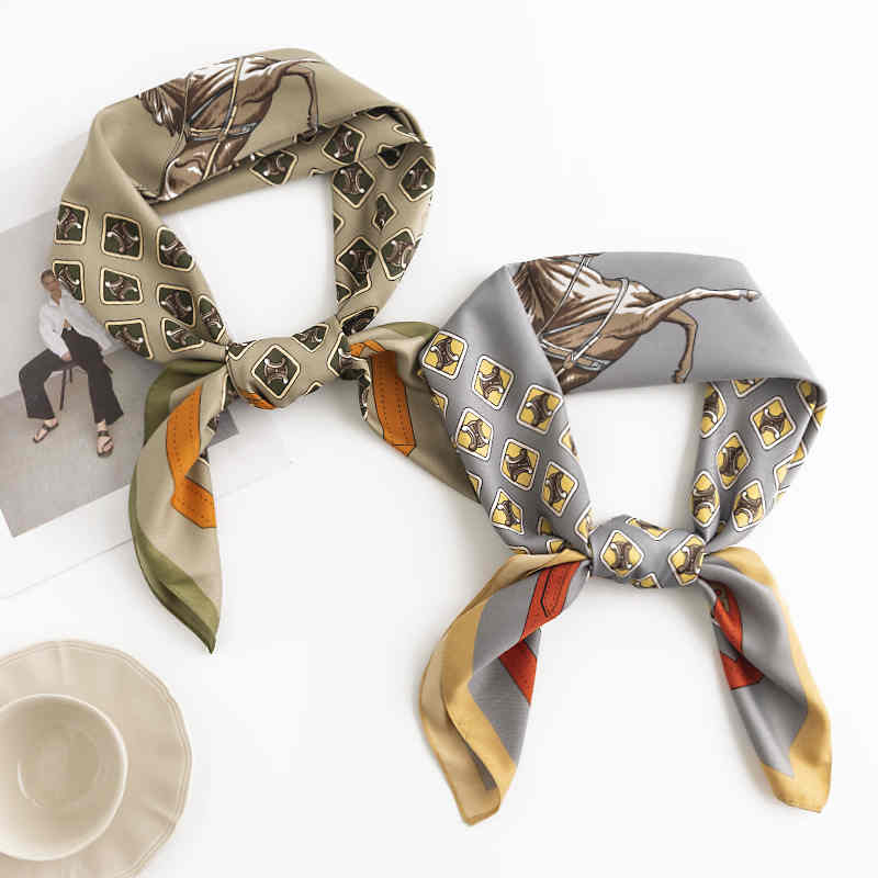 Printed imitation silk scarves stylish commuter wear cravat Chinese zodiac