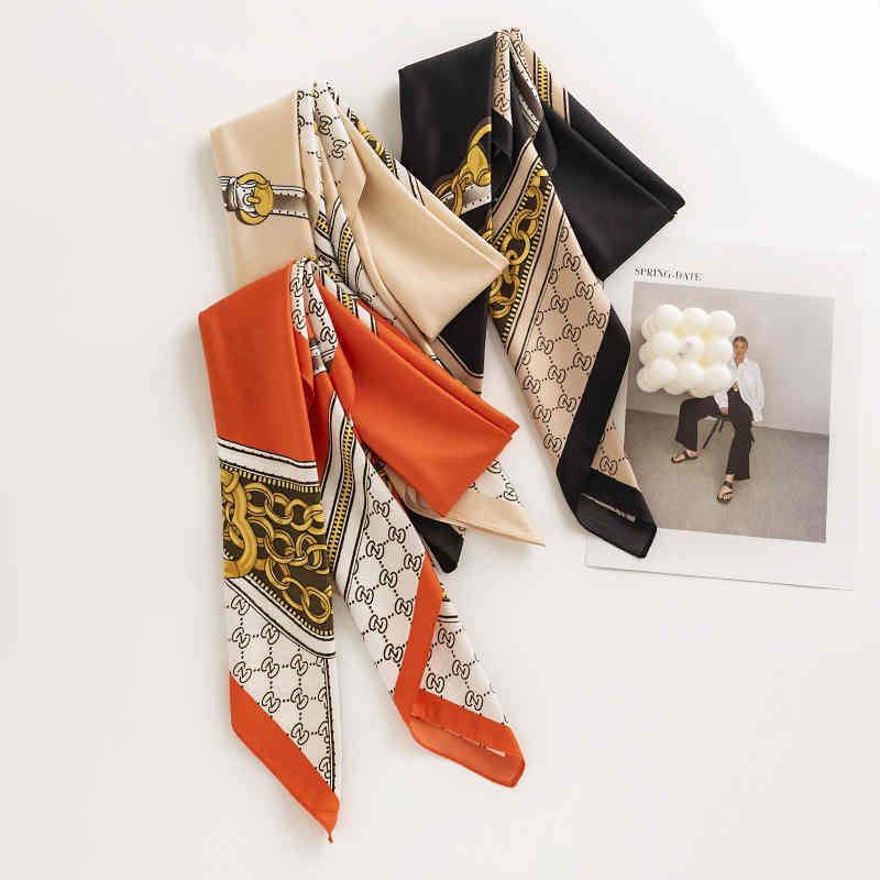Printed chain pattern simulation silk scarf fashion commuter scarf scarf pocket square
