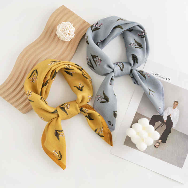 Fashion commuter silk scarves idyllic style Han small square scarf thin print decorative scarf scarf