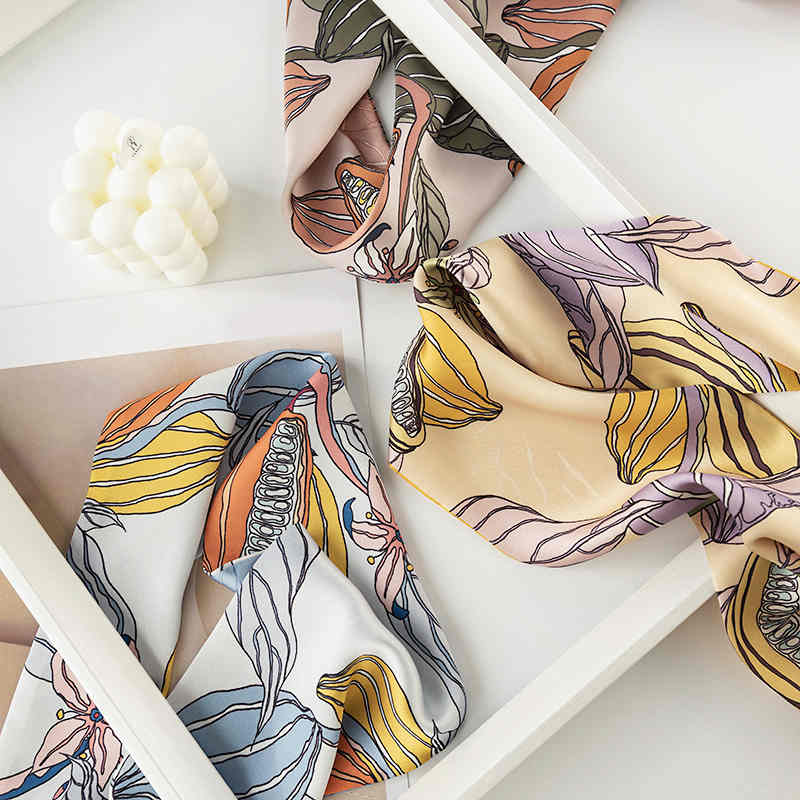 Sweet printed imitation silk scarves long hair straps shawl fashion elegant professional scarf