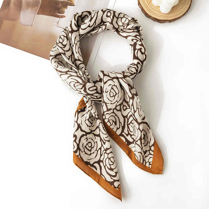 Simulation silk scarf INS fashion pocket square flower fashion commuter style tiein scarf woman