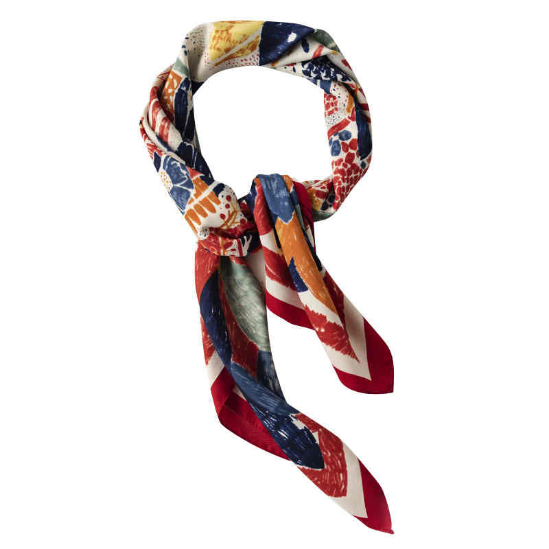 Fashion imitation silk scarf crayon doodle career pocket square scarf fashion commuter crepe satin scarf woman
