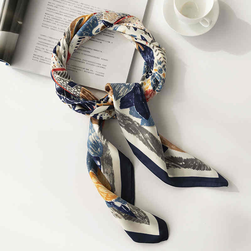Fashion imitation silk scarf crayon doodle career pocket square scarf fashion commuter crepe satin scarf woman