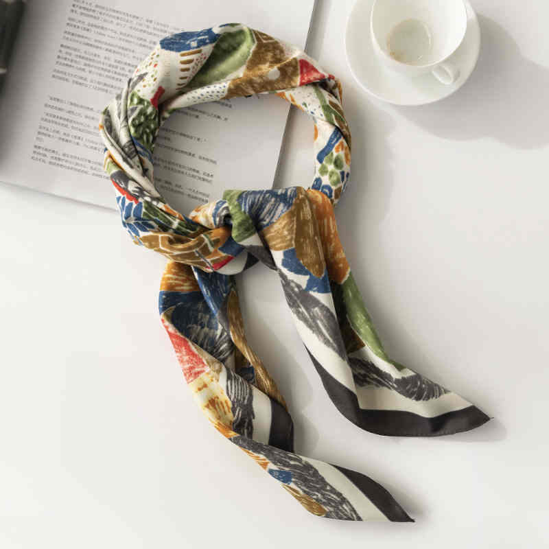 Fashion imitation silk scarf crayon doodle career pocket square scarf fashion commuter crepe satin scarf woman