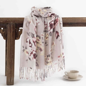 Elegant socialite style printed scarf flowers imitation cashmere scarf women warm scarf fashion shawl