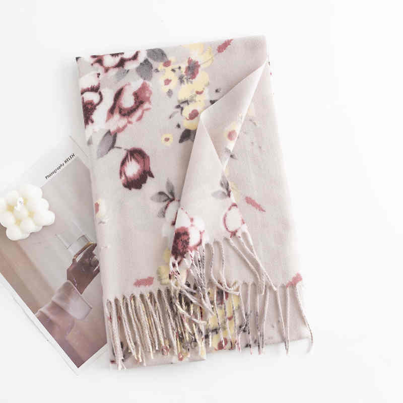 Elegant socialite style printed scarf flowers imitation cashmere scarf women warm scarf fashion shawl