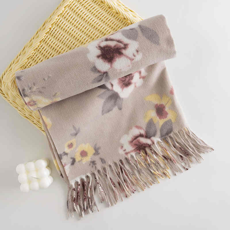Elegant socialite style printed scarf flowers imitation cashmere scarf women warm scarf fashion shawl