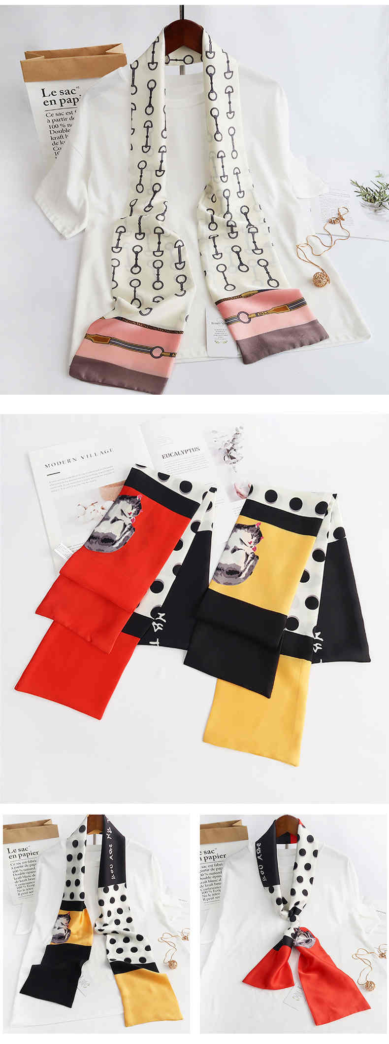 Silk scarves imitation silk cloth ribbon printed small scarves star  same length scarves
