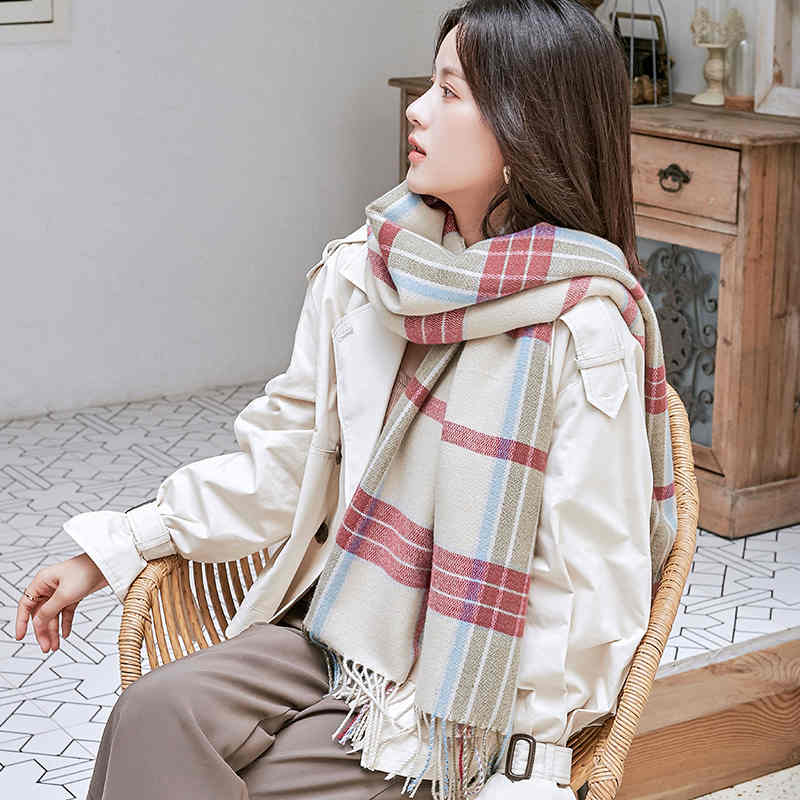 Winter plaid scarf ladies scarf sweet fringed neck imitation cashmere shawl men