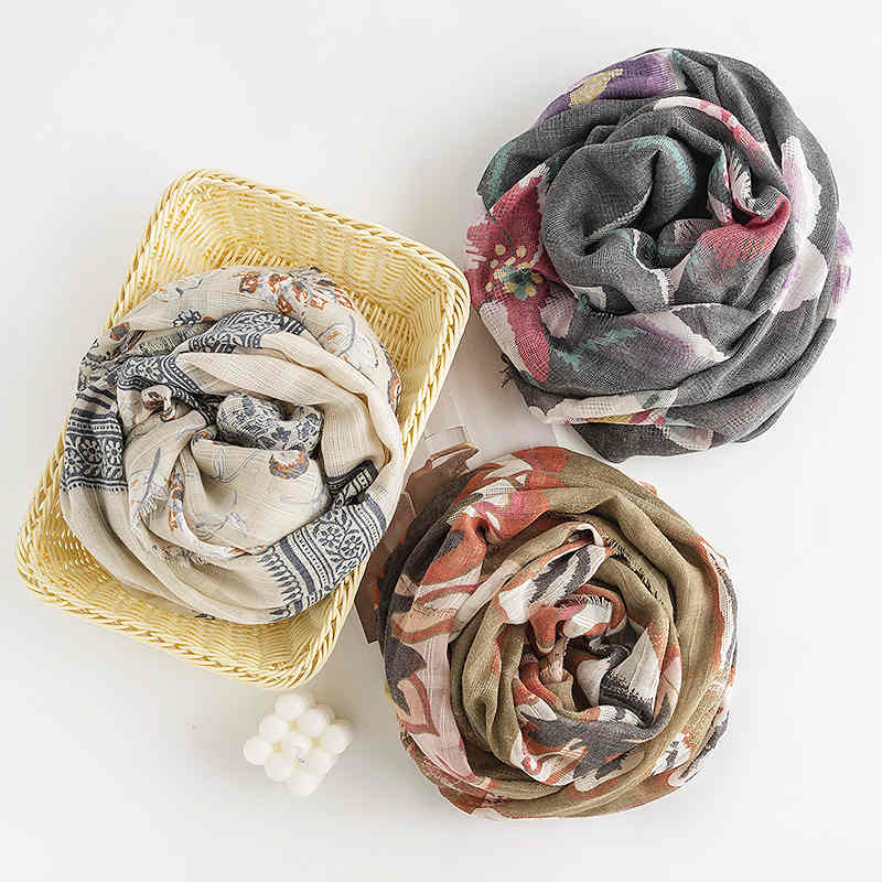 Fashion casual flowers in a long scarf small tassel warm shawl scarf woman