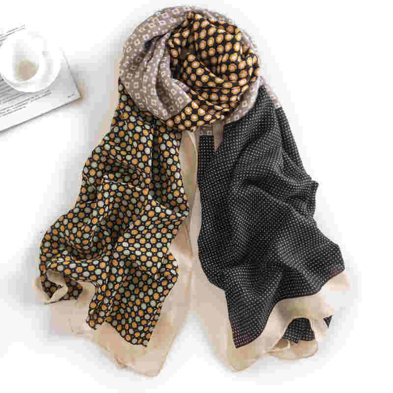 Fashion imitation silk scarf cotton hemp feel scarf four leaf grass sunscreen beach towel air conditioning shawl