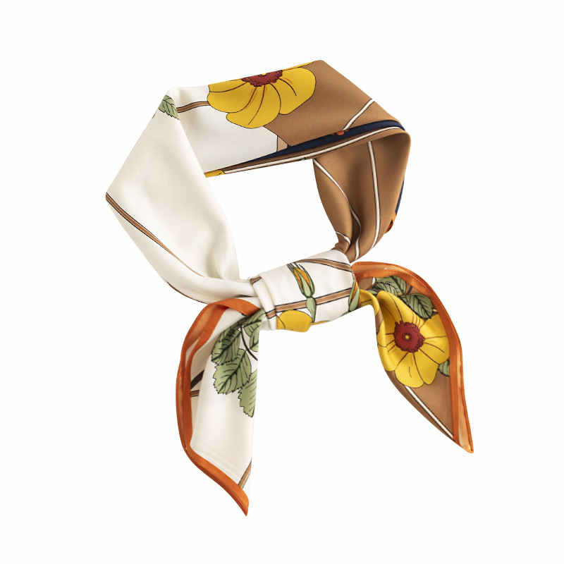 The garden wind plum blossom fragrance small square scarf female fresh imitation silk scarf natural printing professional dress scarf