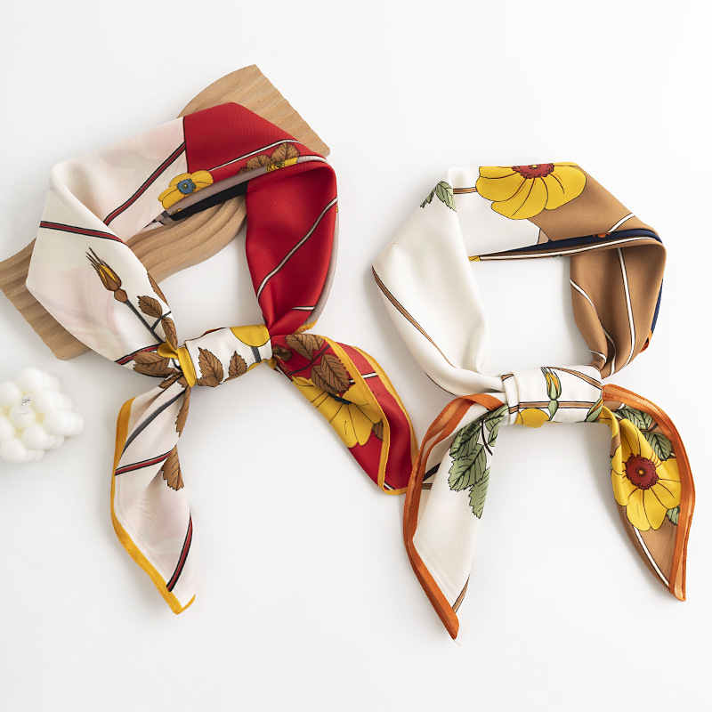 The garden wind plum blossom fragrance small square scarf female fresh imitation silk scarf natural printing professional dress scarf