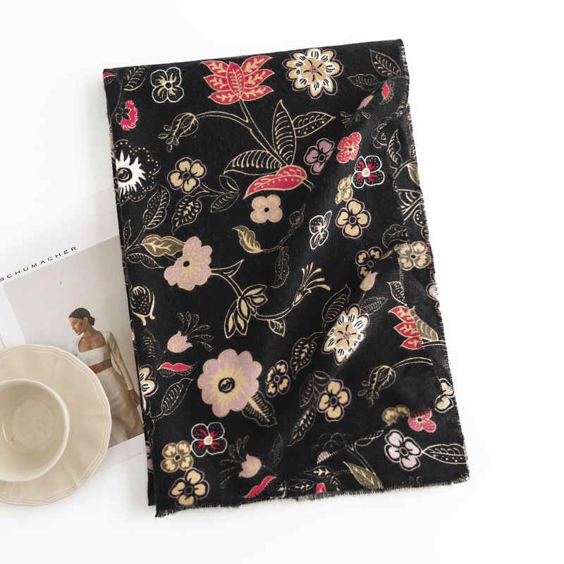 Floral twill thermal scarf fashion printing middle class imitation cashmere shawl soft waxy scarf
