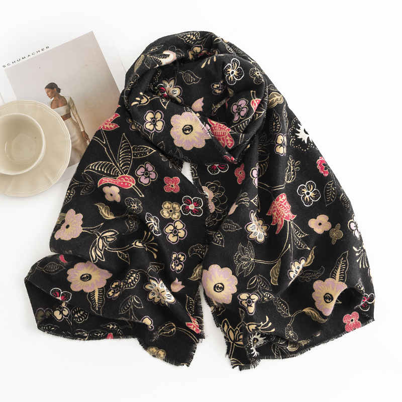 Floral twill thermal scarf fashion printing middle class imitation cashmere shawl soft waxy scarf