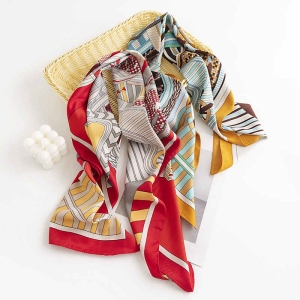 Street wind pocket scarf fashion commuting silk scarves elegant tiein printed professional scarf