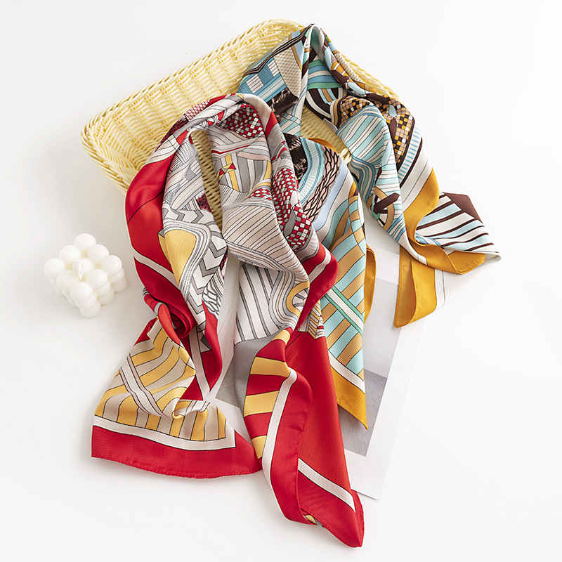Street wind pocket scarf fashion commuting silk scarves elegant tiein printed professional scarf