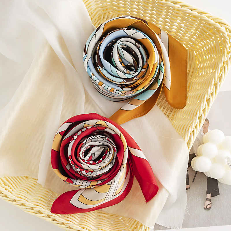 Street wind pocket scarf fashion commuting silk scarves elegant tiein printed professional scarf