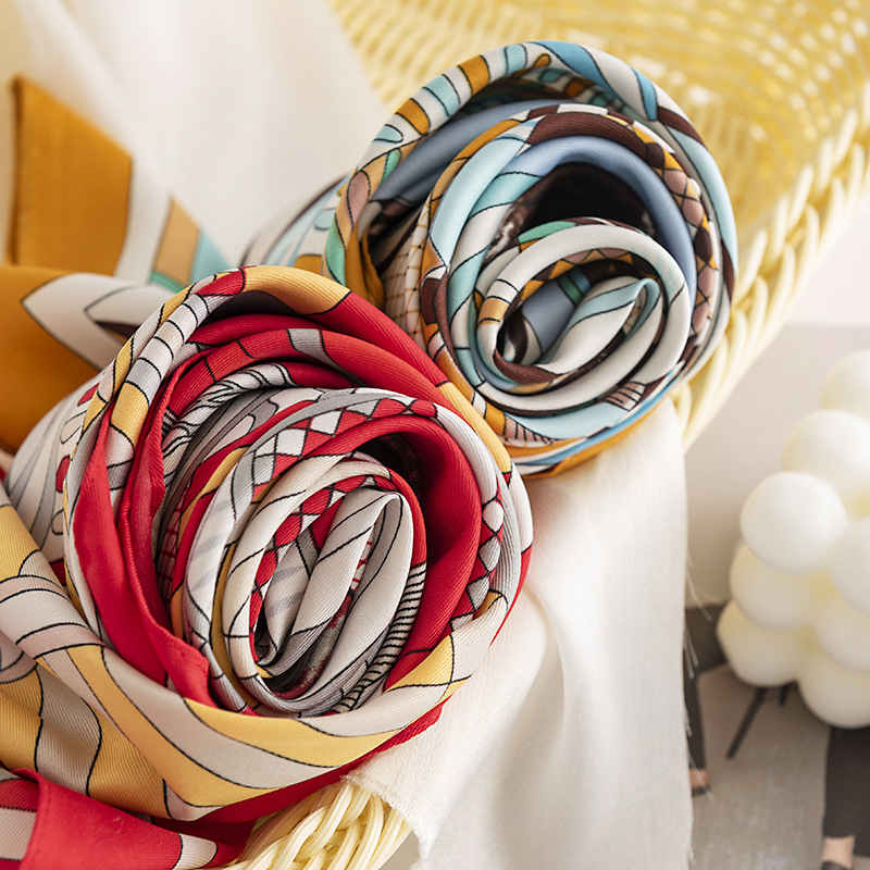 Street wind pocket scarf fashion commuting silk scarves elegant tiein printed professional scarf
