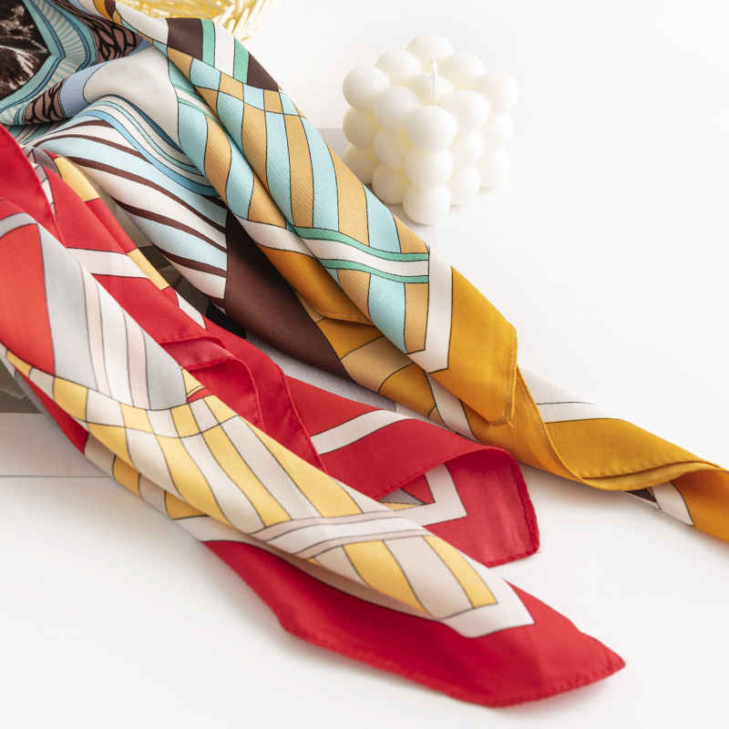 Street wind pocket scarf fashion commuting silk scarves elegant tiein printed professional scarf