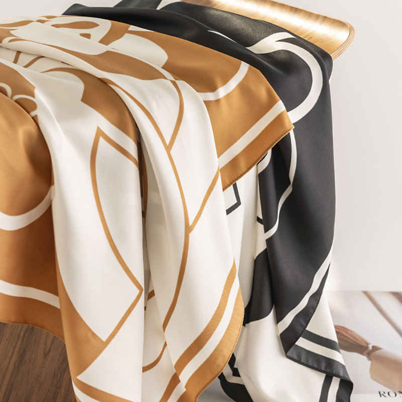 Fashionable commuter pocket scarf elegant temperament imitation silk scarves simple tiein printed professional scarves