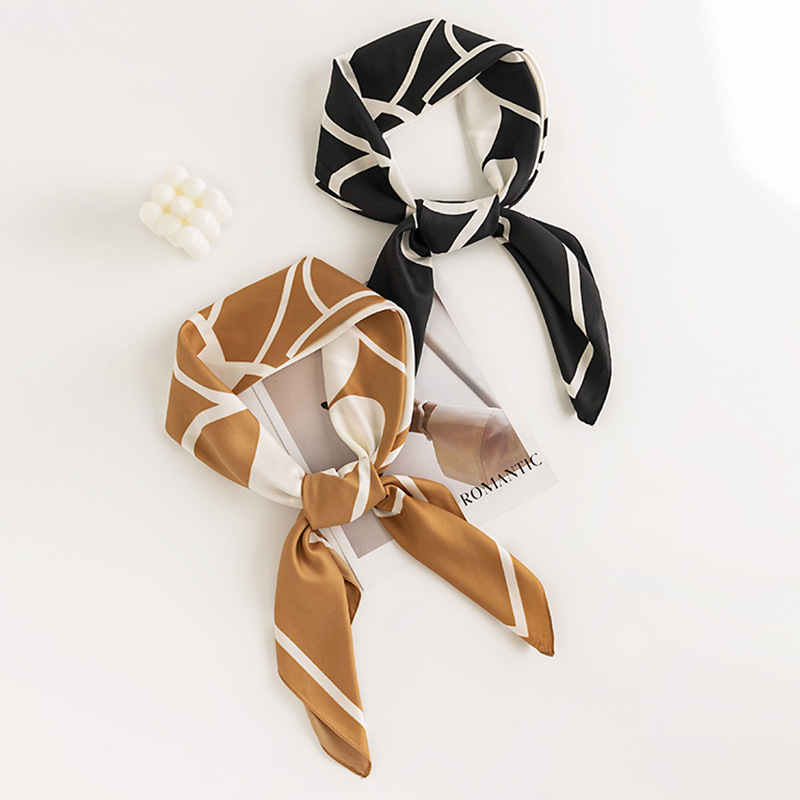Fashionable commuter pocket scarf elegant temperament imitation silk scarves simple tiein printed professional scarves