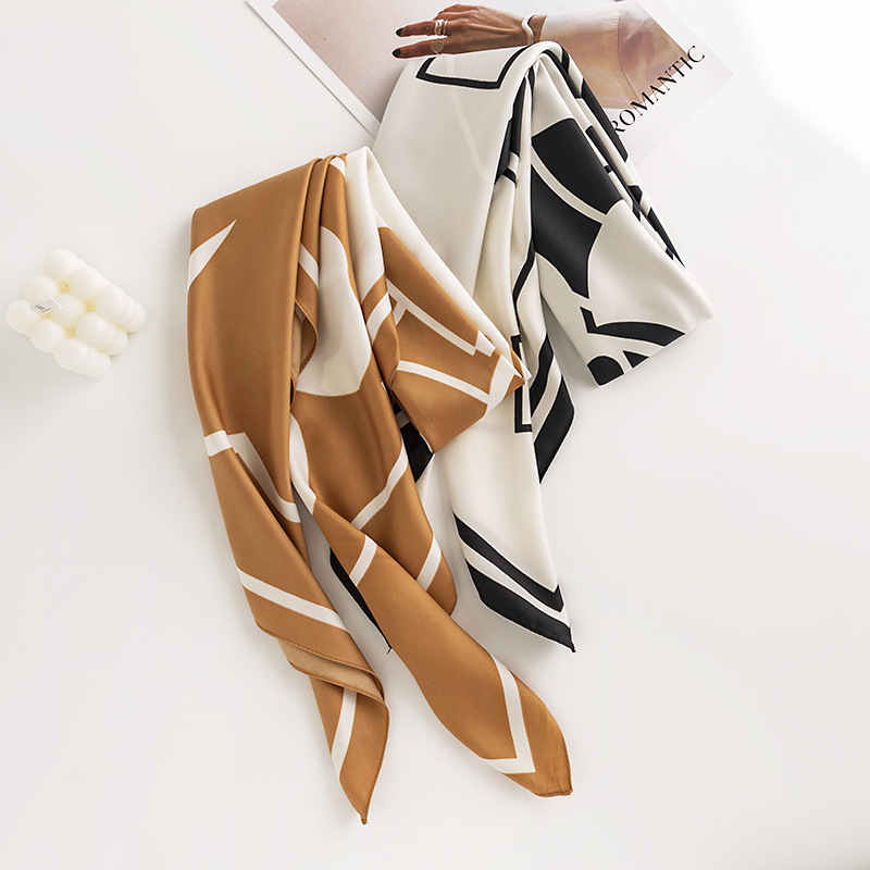 Fashionable commuter pocket scarf elegant temperament imitation silk scarves simple tiein printed professional scarves