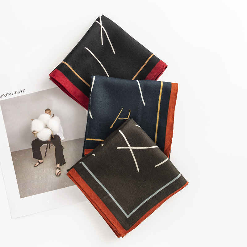 Printed symbol small square scarf female high class feeling imitation silk scarf elegant light luxury style professional dress outside tie scarf