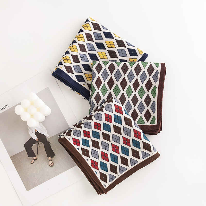 Fashionable commuter plaid pocket square scarf elegant tiein imitation silk scarf light luxury scarf professional wear scarf